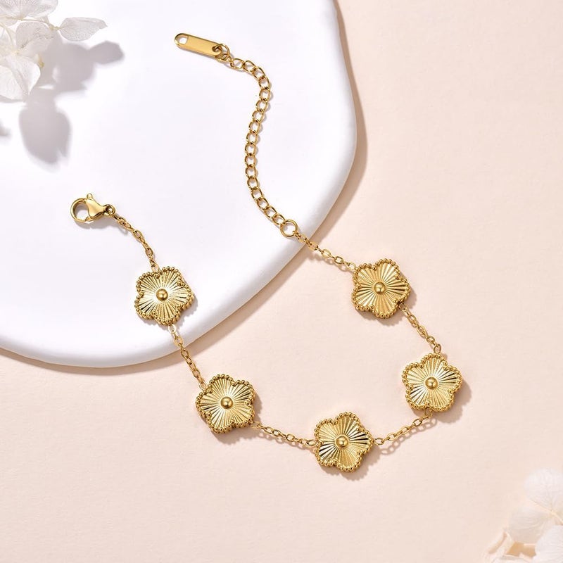 FLY FEI 18K Gold-Plated Four Leaf Clover Bracelet for Women,Adjustable lucky Bracelet Set Jewelry Gift-Hypoallergenic Charm for Birthdays, Wellness & Daily Wear - Image 4